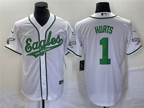 Philadelphia Eagles #1 Jalen Hurts White Cool Base Stitched Baseball Jersey